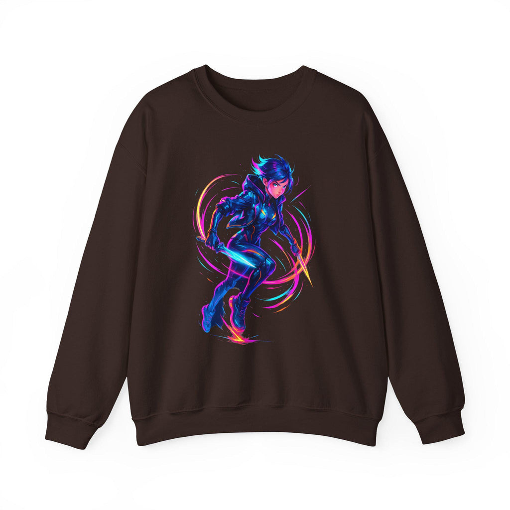 Vibrant Cyberpunk Neon Warrior Sweatshirt Futuristic Techwear Anime Streetwear Gift for Gamers and Anime Lovers