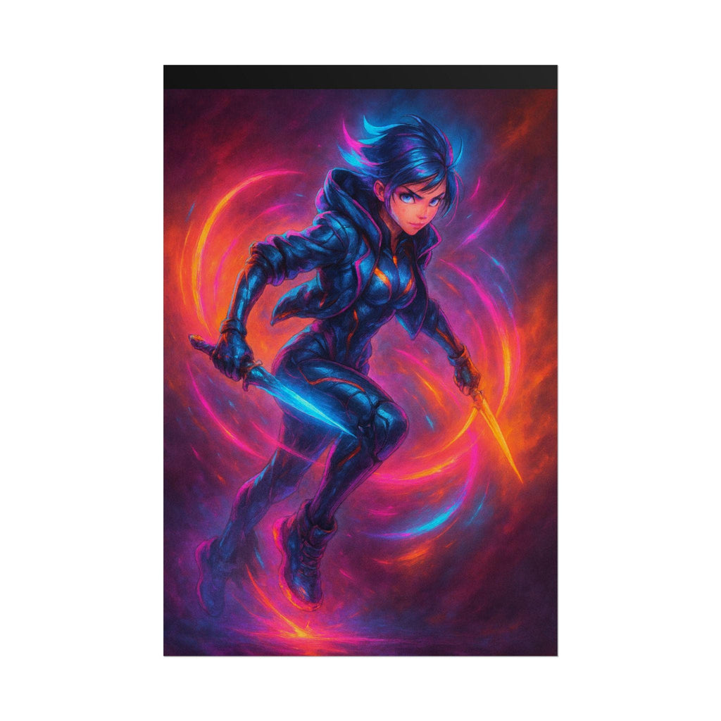 Cyberpunk Neon Warrior Poster Futuristic Anime Wall Art Neon Glow Sci-Fi Print for Gamers and Anime Lovers