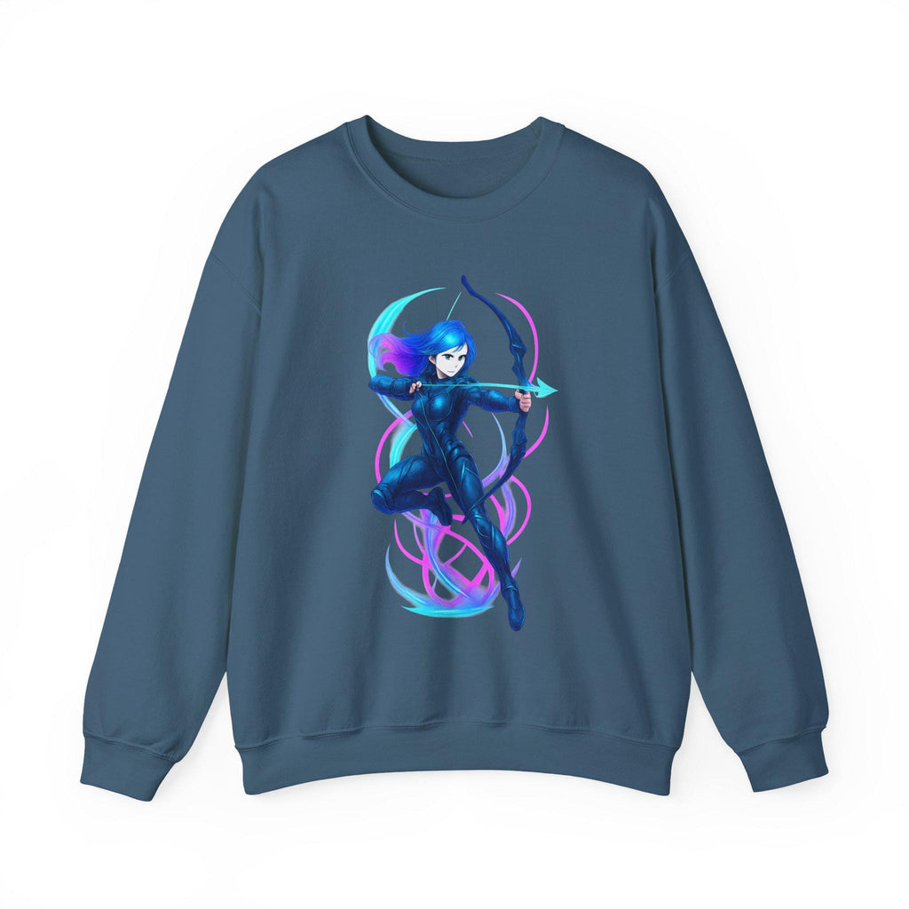 Neon Archer Anime Girl Sweatshirt Cyber Glow Streetwear Gift for Gamers and Anime Lovers