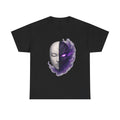Anime Oni Mask T-Shirt Dark Spirit Face Split Design Neon Purple Glow Streetwear Gift for Anime Lovers and Gamers