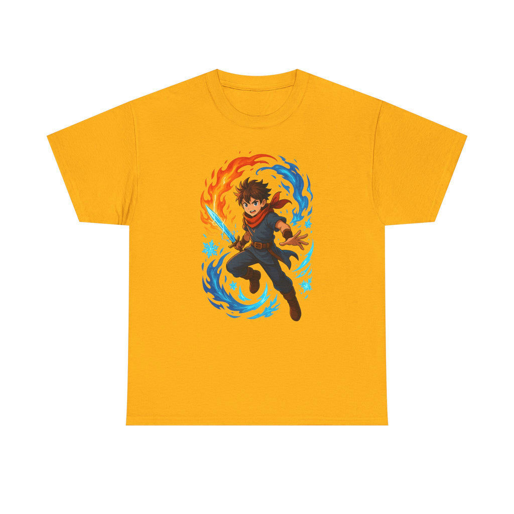 Fire and Ice Anime Wizard T-Shirt: Fantasy Mage Graphic Tee