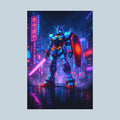 Cyber Mecha Anime Poster | Neon Robot Wall Art | Futuristic Sci-Fi City Print | Mech Warrior Decor | Epic Anime Apparel