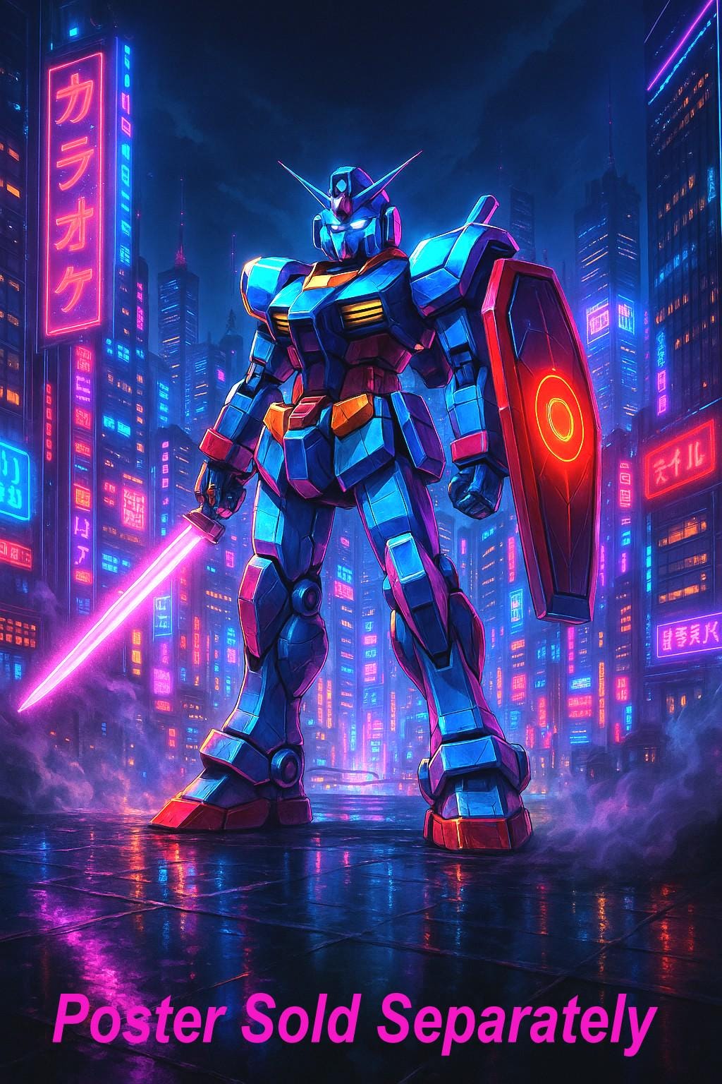 Neon Mecha Warrior T-Shirt Cyberpunk Anime Robot Streetwear Gift for Gamers and Mecha Fans