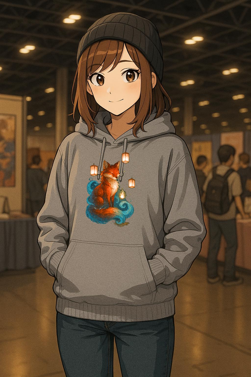 Lantern Fox Hoodie Anime Sweatshirt Cozy Winter Pullover Mystical Fox Spirit Gift for Anime Lovers and Gamers