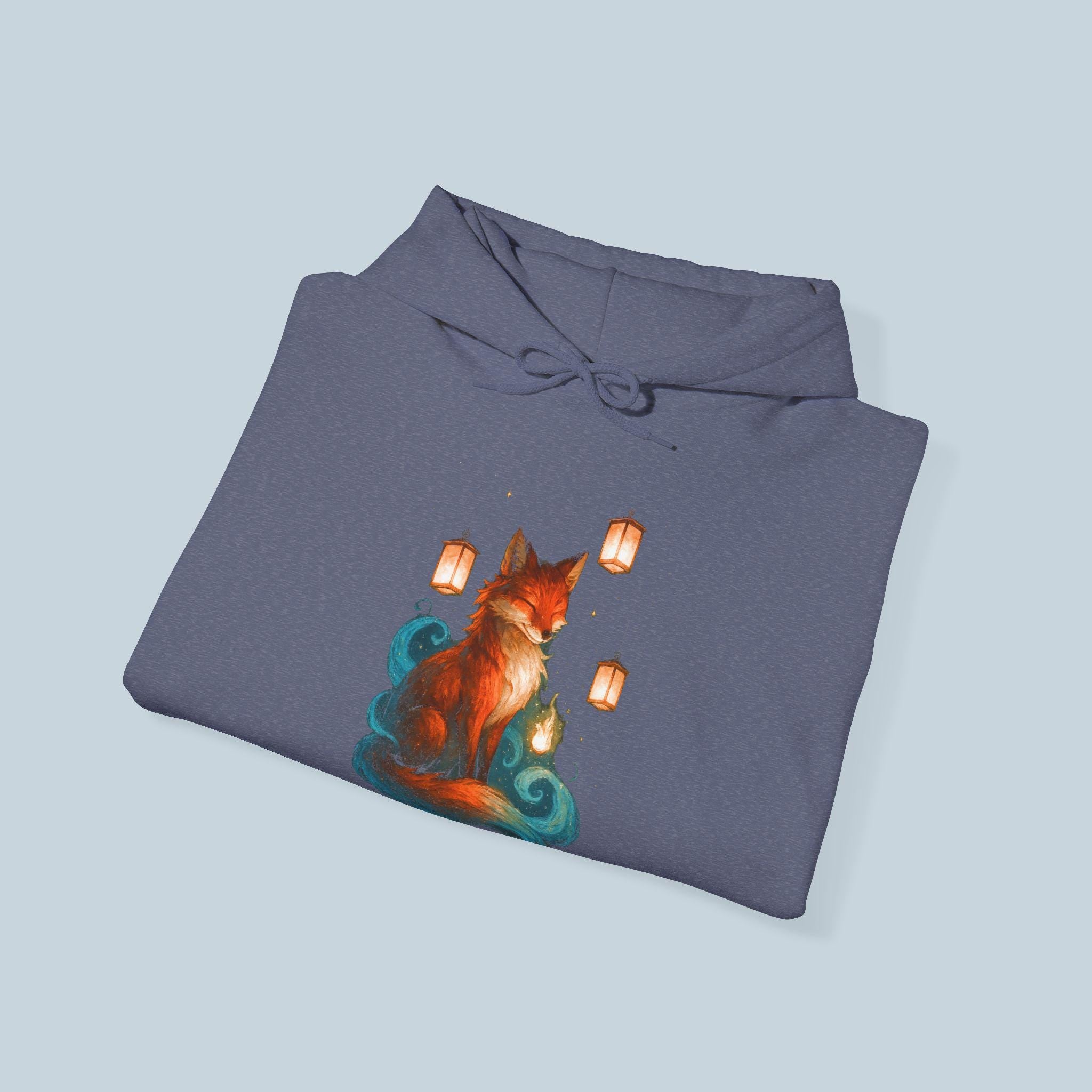 Lantern Fox Hoodie Anime Sweatshirt Cozy Winter Pullover Mystical Fox Spirit Gift for Anime Lovers and Gamers