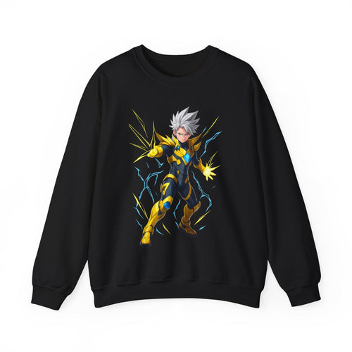 Anime Lightning Hero Sweatshirt, Electric Power Anime Hoodie, Neon Superhero Pullover, Japanese Streetwear Gift
