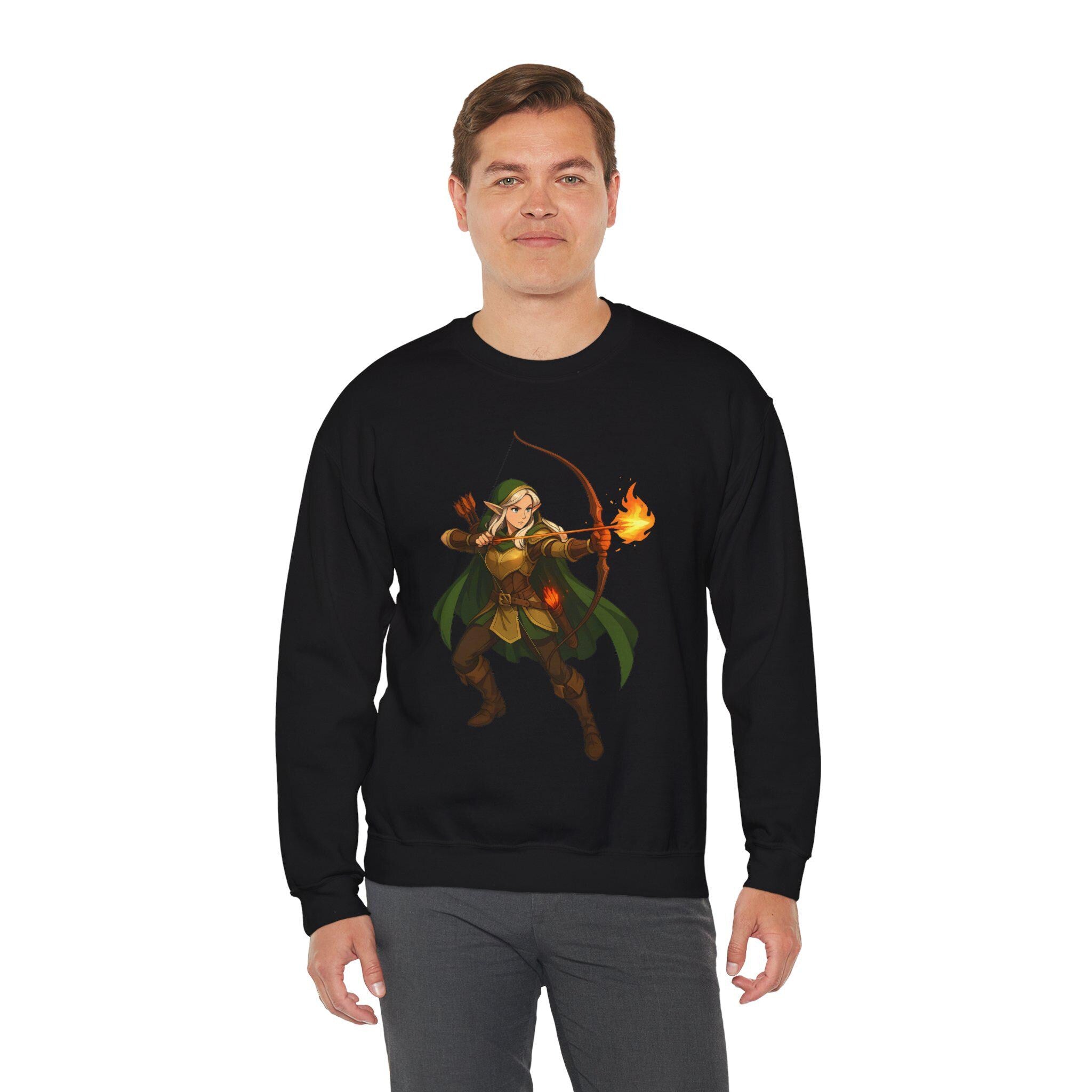Elf Archer Anime Sweatshirt Sand Color Unisex Pullover Japanese Fantasy Ranger Gift