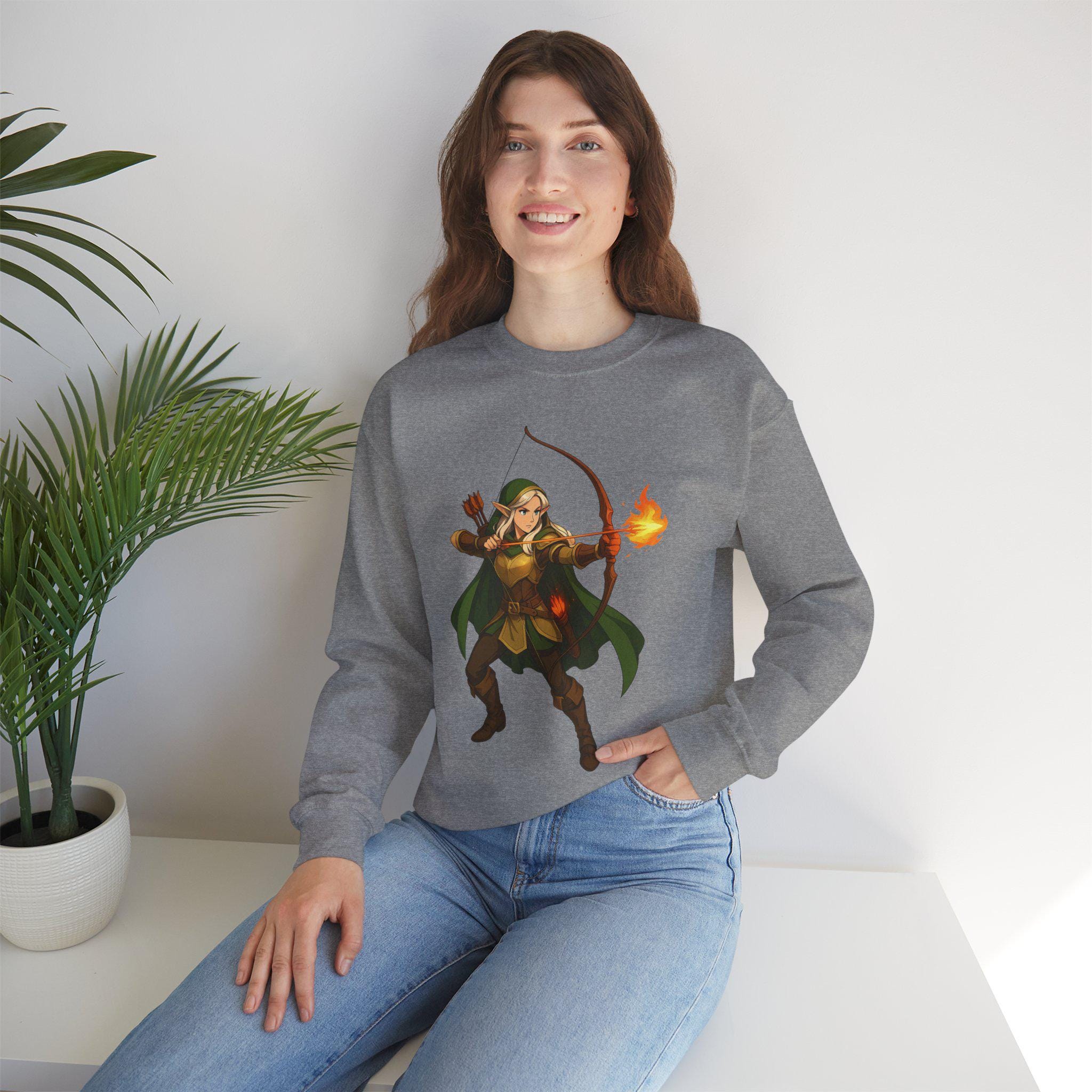 Elf Archer Anime Sweatshirt Sand Color Unisex Pullover Japanese Fantasy Ranger Gift
