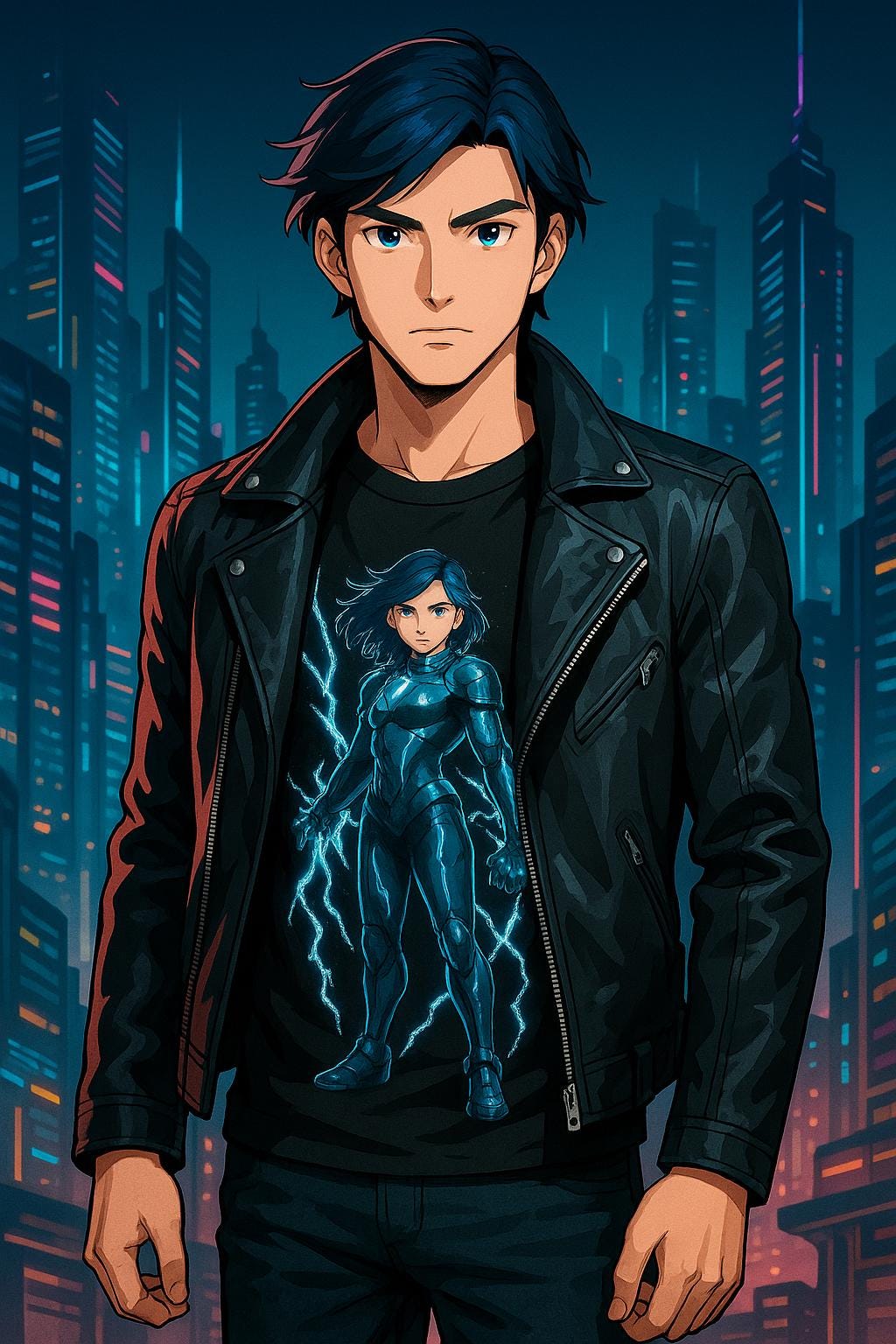 Anime Female Electric Hero Art Sweatshirt, Manga Wall Art, Anime Graphic Print Clothing, Cosplay Apparel, Comic Book Character Pullover