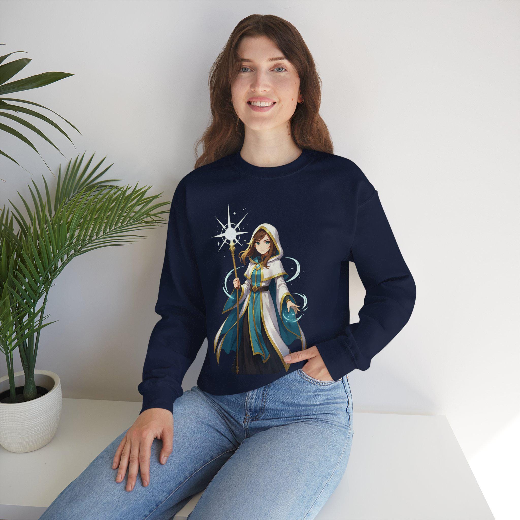 Anime Sorceress Sweatshirt Magic Girl Streetwear Medieval Fantasy Gift for Gamers and Anime Lovers