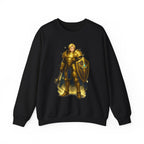 Golden Knight Anime Sweatshirt Black Castle Scene Fantasy Warrior Streetwear Gift for Anime Fans Neon Glow Gamer Apparel