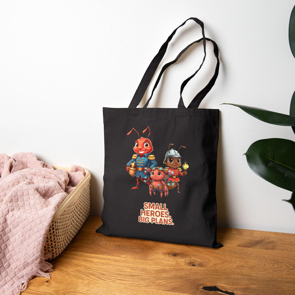 Small Heroes Big Plans Tote Bag, Cute Whimsical Ant Trio, Eco Tote, Funny Anime Inspired Gift for Readers Teachers Moms Epic Anime Apparel