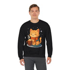 Cozy Winter Cat Sweatshirt | Anime Orange Tabby on Sand Crewneck | Hot Cocoa & Snowflakes Graphic | Gift for Cat and Anime Lovers