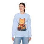 Cozy Winter Cat Sweatshirt | Anime Orange Tabby on Sand Crewneck | Hot Cocoa & Snowflakes Graphic | Gift for Cat and Anime Lovers