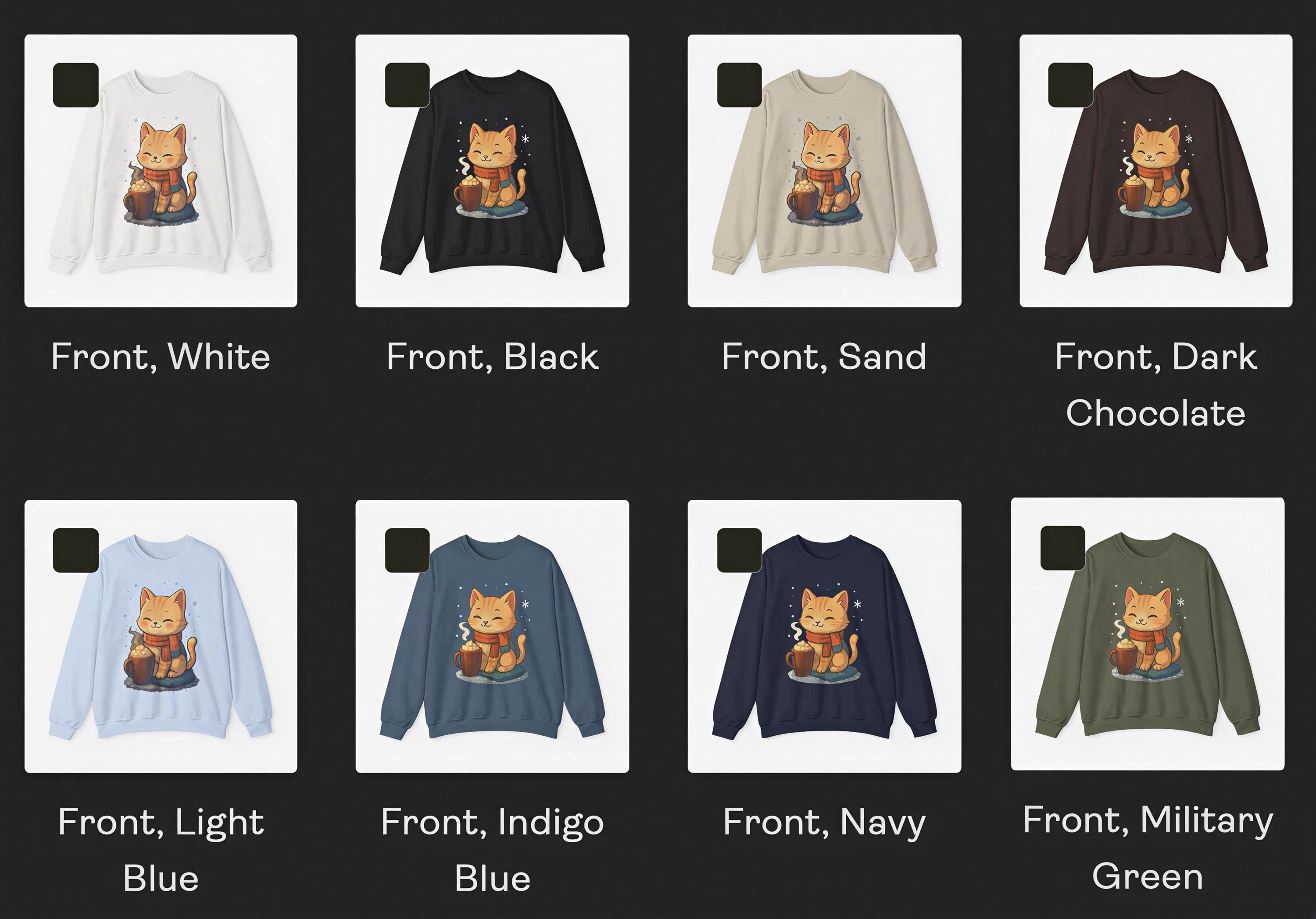 Cozy Winter Cat Sweatshirt | Anime Orange Tabby on Sand Crewneck | Hot Cocoa & Snowflakes Graphic | Gift for Cat and Anime Lovers