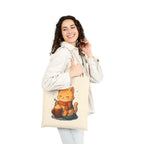 Cozy Cat Cocoa Tote Bag,  Cute Anime Orange Tabby with Hot Cocoa & Snowflakes