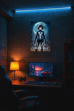 Starla Vale Lunar Vanguard Commander, Anime Poster, Futuristic Sci Fi Girl Wall Art, Cyberpunk City Moon Art, Gift Gamers Epic Anime Apparel
