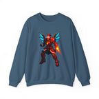 Anime Cyber Santa Sweatshirt Neon Warrior Christmas Hoodie Futuristic Fire Armor Gift for Gamers and Anime Fans