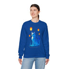 Blue Spirit Fox Sweatshirt Anime Fantasy Gift Cozy Lantern Night Sky Apparel for Anime Lovers and Gamers