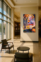 Autumn Cat Spirit Anime Poster Fall Wall Art Kawaii Cat Girl with Pumpkins Cozy Halloween Aesthetic Gift for Anime Fans and Collectors