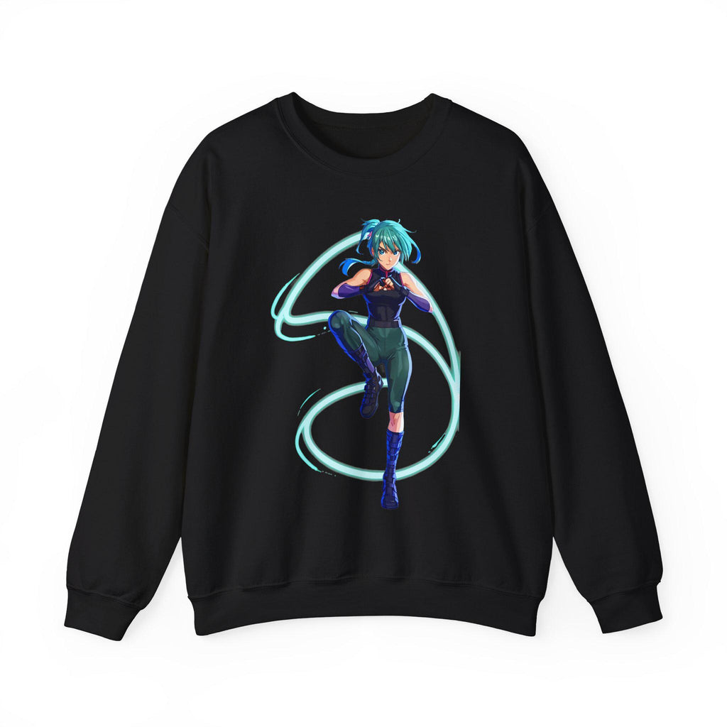 Neon Anime Girl Sweatshirt Cyber Energy Glow Streetwear Futuristic Gift for Gamers and Anime Fans