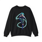 Neon Anime Girl Sweatshirt Cyber Energy Glow Streetwear Futuristic Gift for Gamers and Anime Fans
