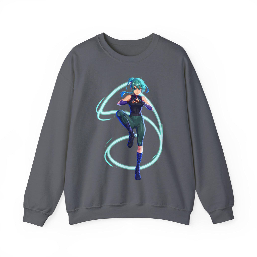 Neon Anime Girl Sweatshirt Cyber Energy Glow Streetwear Futuristic Gift for Gamers and Anime Fans