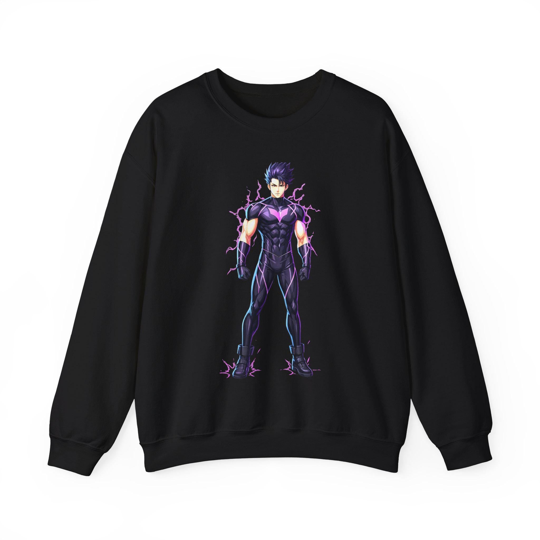 Dark Lightning Anime Sweatshirt Neon Glow Streetwear Futuristic Gift for Gamers and Anime Fans