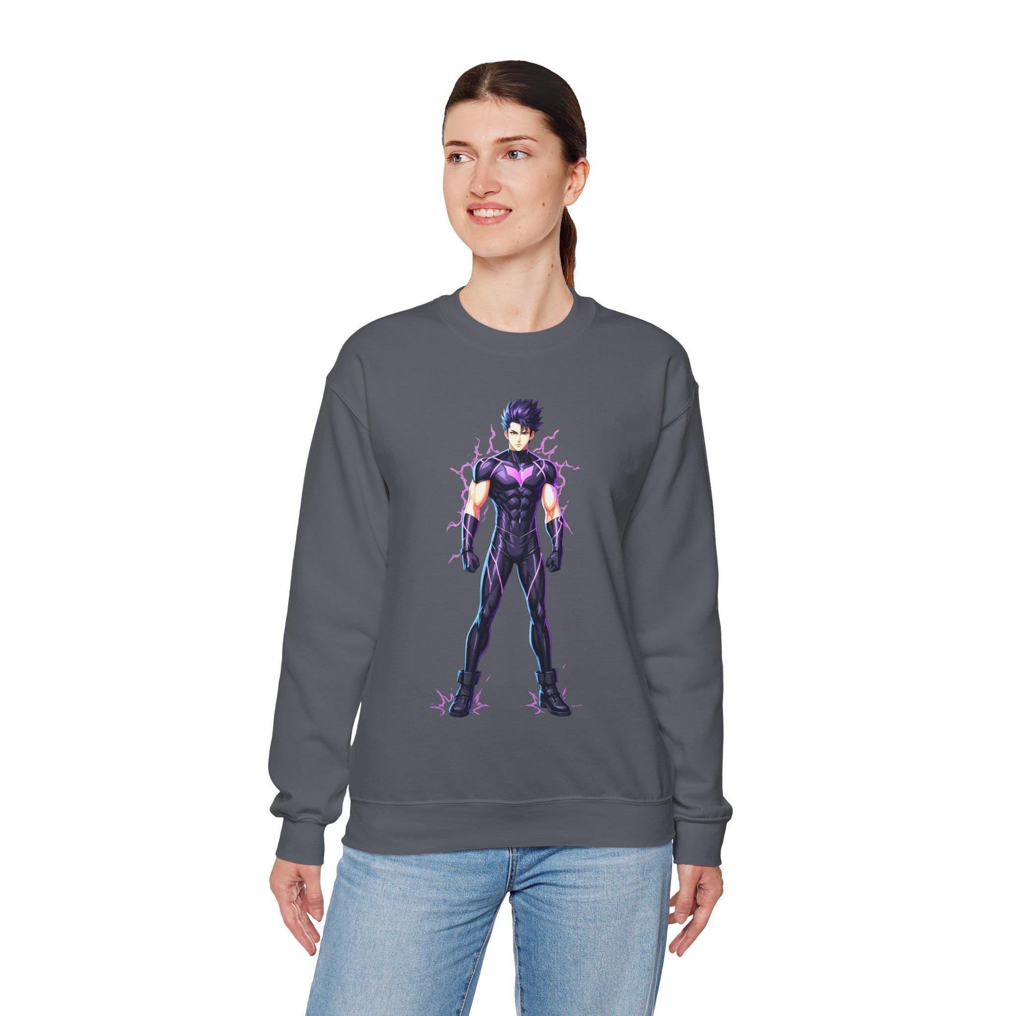 Dark Lightning Anime Sweatshirt Neon Glow Streetwear Futuristic Gift for Gamers and Anime Fans