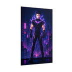 Cyberpunk Lightning Hero Poster Neon Glow Wall Art Futuristic Anime Print Gift for Gamers and Sci-Fi Fans