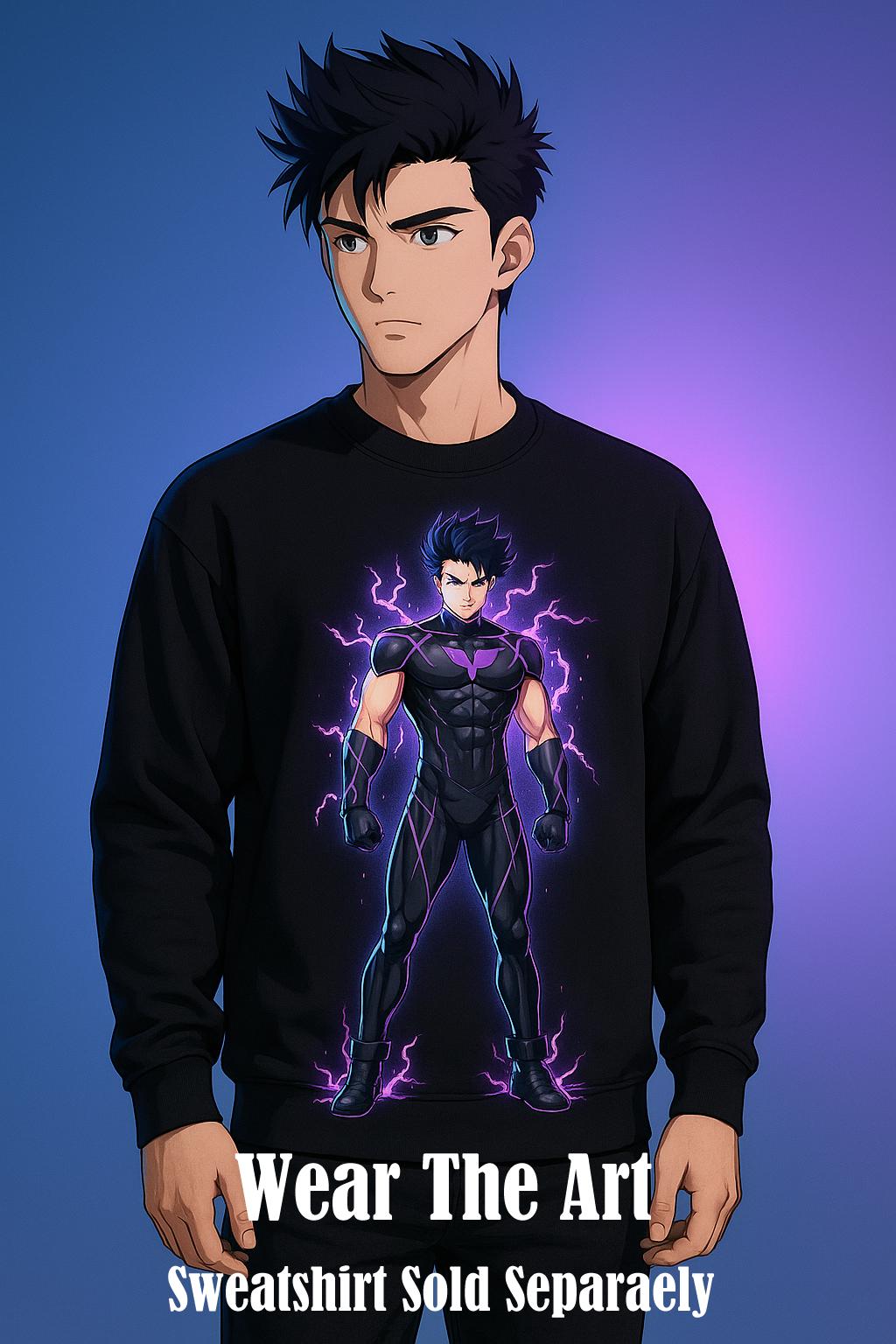 Cyberpunk Lightning Hero Poster Neon Glow Wall Art Futuristic Anime Print Gift for Gamers and Sci-Fi Fans