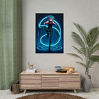 Cyber Lightning Anime Girl Poster Neon Glow Wall Art Futuristic Techwear Anime Room Decor Gift for Gamers and Fans