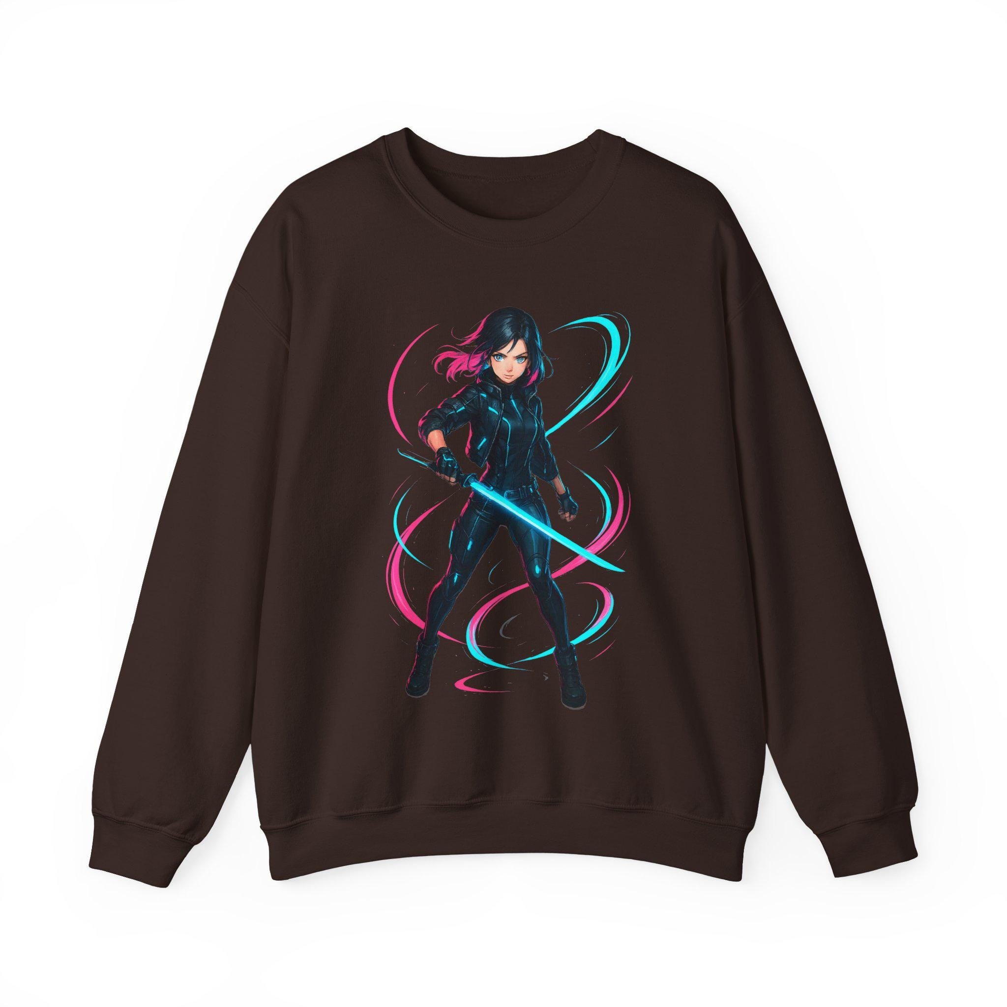 Cyberpunk Anime Girl Sweatshirt Neon Glow Streetwear Futuristic Techwear Gift for Anime Lovers and Gamers