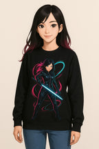 Cyberpunk Anime Girl Sweatshirt Neon Glow Streetwear Futuristic Techwear Gift for Anime Lovers and Gamers