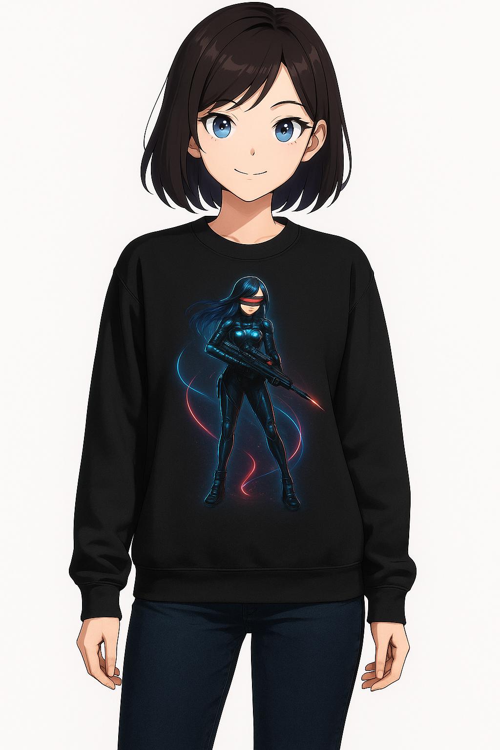 Cyberpunk Anime Girl Sweatshirt Neon Glow Streetwear Futuristic Techwear Gift for Anime Lovers and Gamers