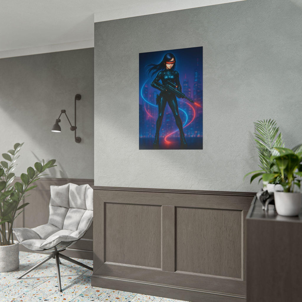 Cyberpunk Anime Girl Poster Neon City Sniper Wall Art Futuristic Sci Fi Print Gift for Gamers and Anime Lovers