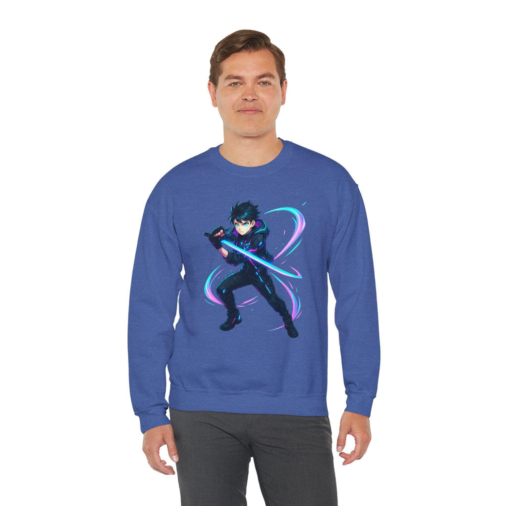 Cyberpunk Anime Boy Sweatshirt Neon Blade Streetwear Futuristic Techwear Gift for Gamers and Anime Fans