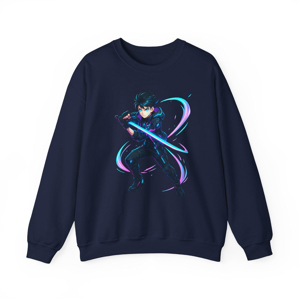 Cyberpunk Anime Boy Sweatshirt Neon Blade Streetwear Futuristic Techwear Gift for Gamers and Anime Fans
