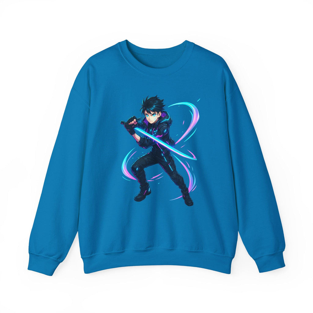 Cyberpunk Anime Boy Sweatshirt Neon Blade Streetwear Futuristic Techwear Gift for Gamers and Anime Fans