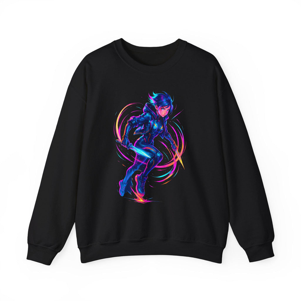 Vibrant Cyberpunk Neon Warrior Sweatshirt Futuristic Techwear Anime Streetwear Gift for Gamers and Anime Lovers