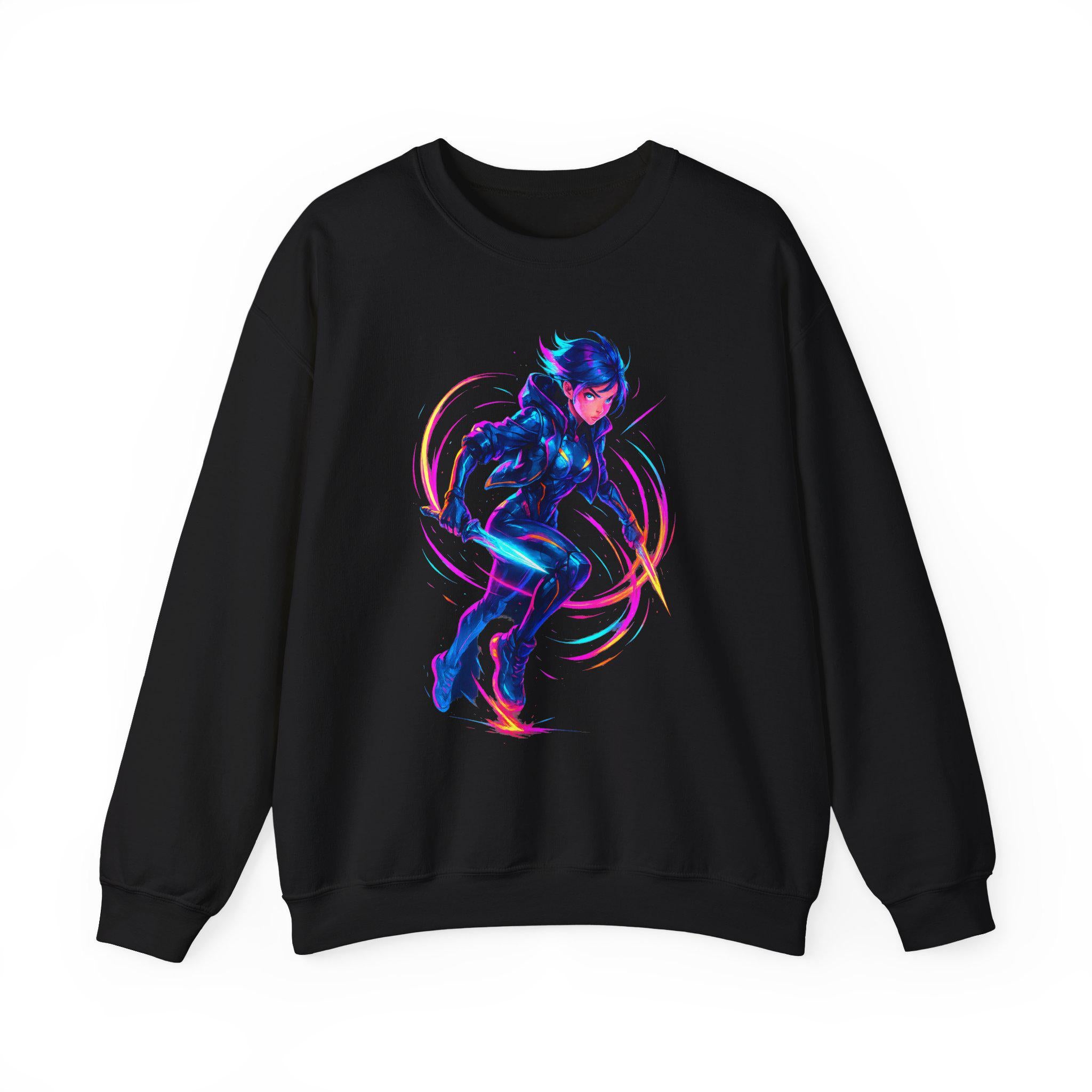 Vibrant Cyberpunk Neon Warrior Sweatshirt Futuristic Techwear Anime Streetwear Gift for Gamers and Anime Lovers