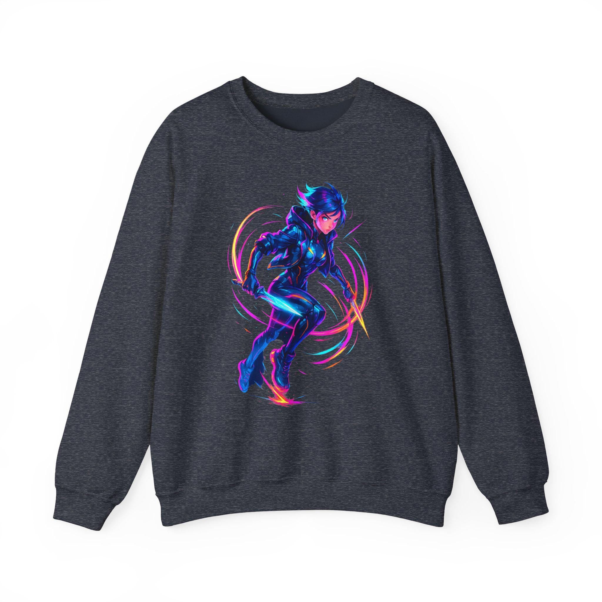 Vibrant Cyberpunk Neon Warrior Sweatshirt Futuristic Techwear Anime Streetwear Gift for Gamers and Anime Lovers