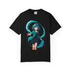Anime Water Spirit Girl T-Shirt Neon Wave Power Graphic Tee Japanese Fantasy Streetwear Gift for Anime Fans