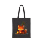 Cute Christmas Fox Tote Bag with Lantern, Holiday Gift Bag, Cozy Kawaii Animal Shopper, Woodland Winter Aesthetic Canvas Tote