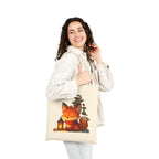 Cute Christmas Fox Tote Bag with Lantern, Holiday Gift Bag, Cozy Kawaii Animal Shopper, Woodland Winter Aesthetic Canvas Tote