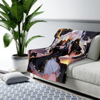 Dark Flame Sorceress Anime Sherpa Blanket 60x80 Gothic Fire Mage Gift Black Gold Magic Girl Fleece Throw | Epic Anime Home Decor