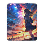 Anime Sherpa Blanket Meteor Sky Girl Cozy Fleece Throw Kawaii Aesthetic Blanket Gift for Anime Lovers and Fans