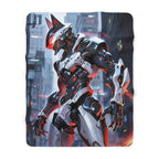 Cyber Wolf Mecha Sherpa Blanket  | Futuristic Anime Armor with Wolf Head | Gamer Gift, Otaku Bedding, Mechacore Vibes | Epic Anime Apparel