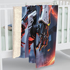Cyber Wolf Mecha Sherpa Blanket  | Futuristic Anime Armor with Wolf Head | Gamer Gift, Otaku Bedding, Mechacore Vibes | Epic Anime Apparel