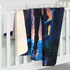 Anime  Boy Sherpa Blanket Blue Moon Fantasy Castle Fleece Throw Urban Fantasy Gift for Anime and Gamer Fans